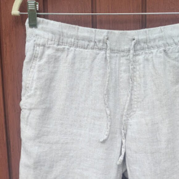 SAKS FIFTH AVENUE | 100% Linen Beige Khaki 7" Inseam Summer Resort Wear Shorts S - Picture 3 of 9